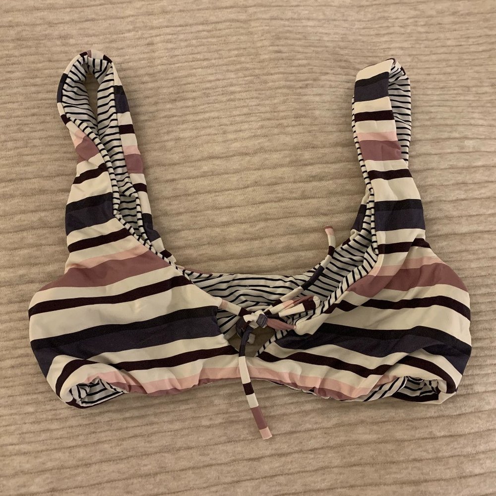 Reversible Pink, Black, White Striped Bathing Suit